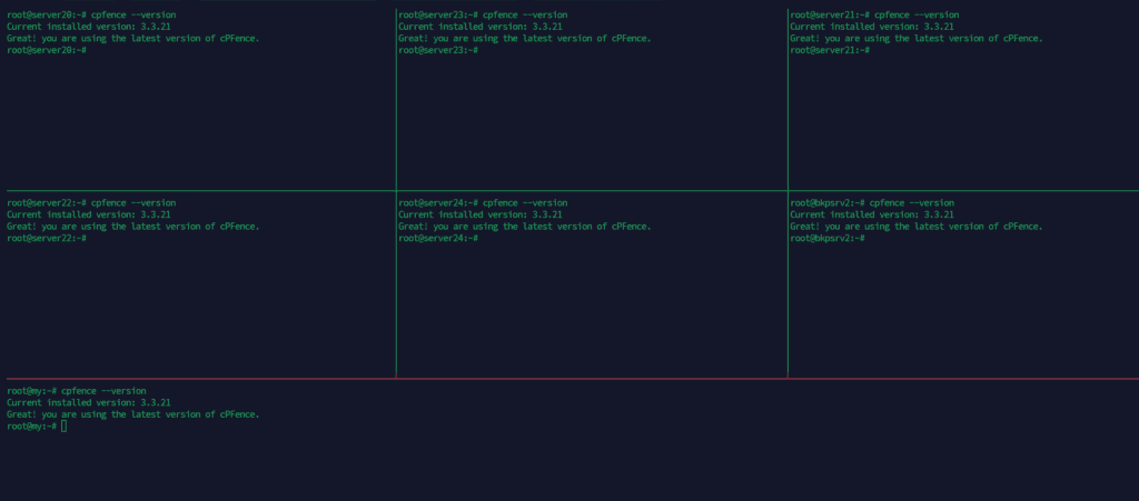 MultiRun terminal with synchronized tmux panes for several servers.