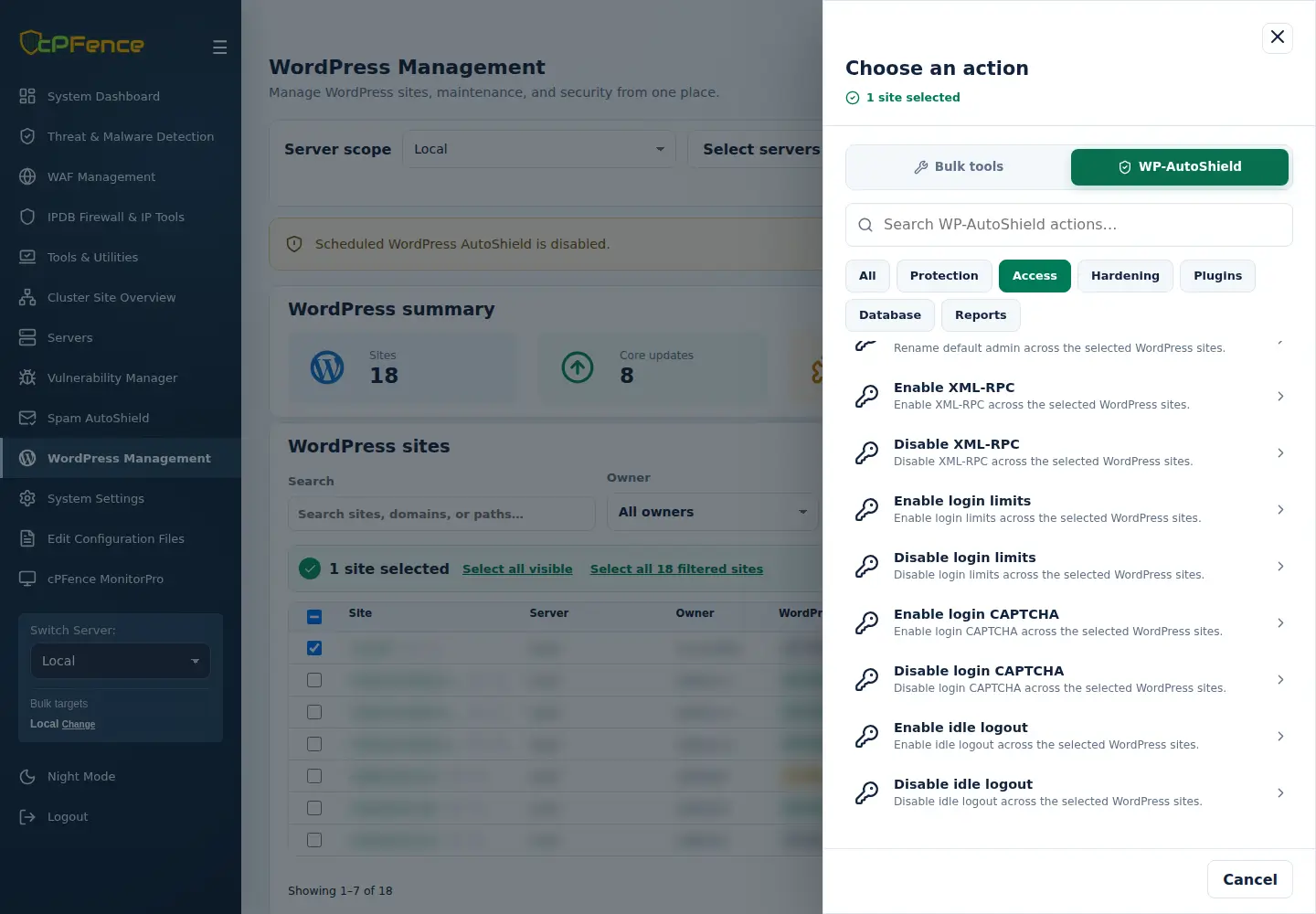 Access actions showing Enable and Disable idle logout below CAPTCHA and login controls.