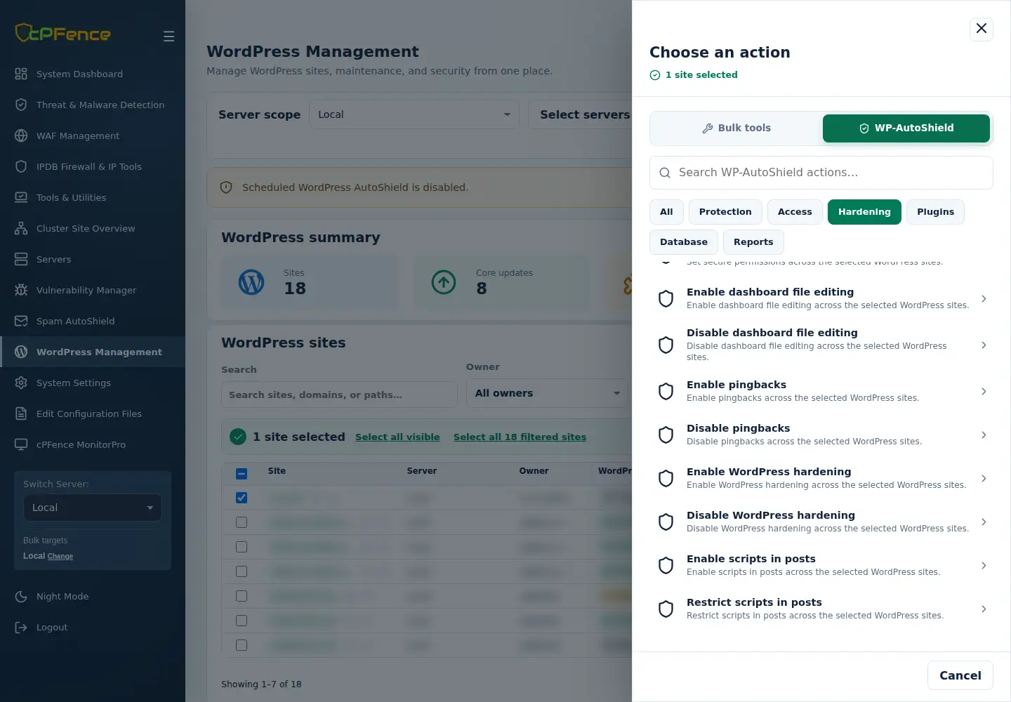 Hardening category showing WordPress hardening and Enable or Restrict scripts in posts.