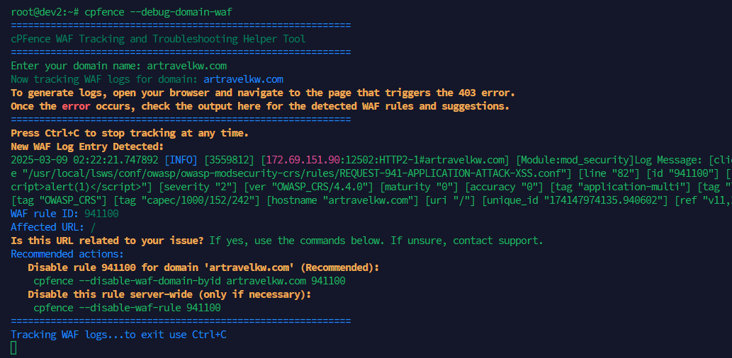 cPFence WAF Debug Tool