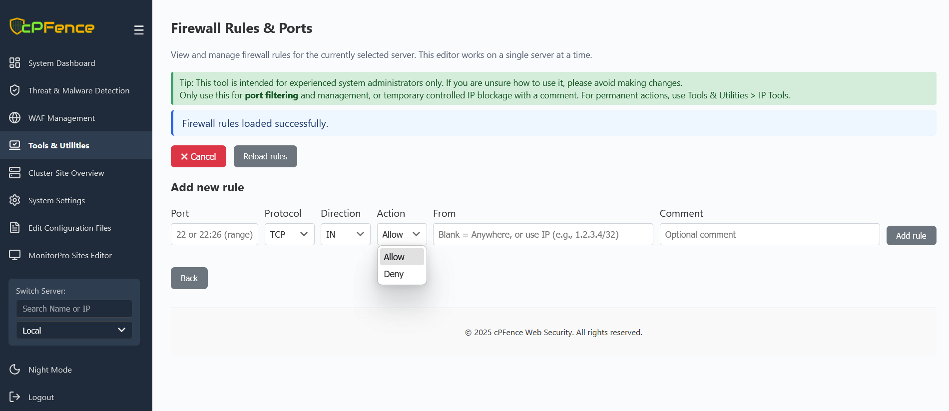 Port Filtering Editor