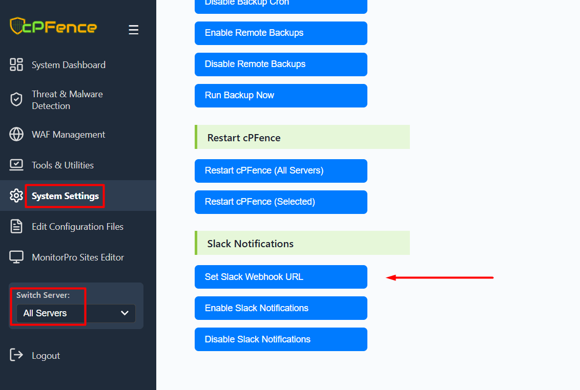 Slack Settings in cPFence