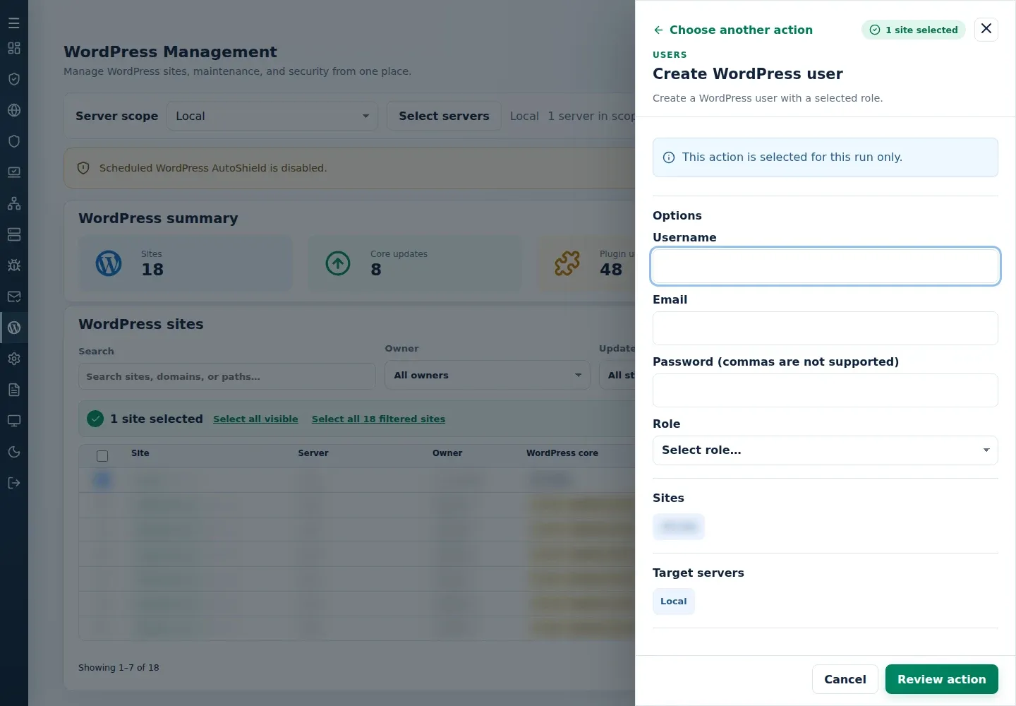 Create WordPress user form with Username, Email, Password and Role