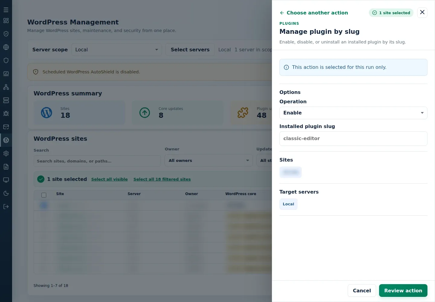 Manage plugin by slug form with Operation and Installed plugin slug