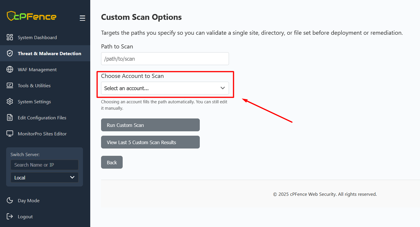 Choose Account to Scan