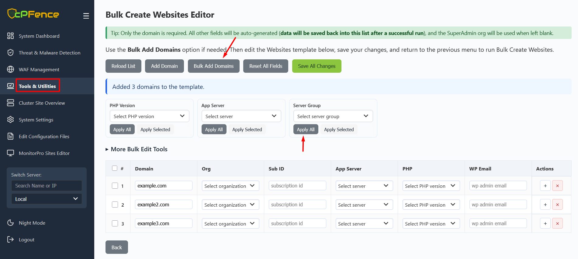 Bulk Website Creation