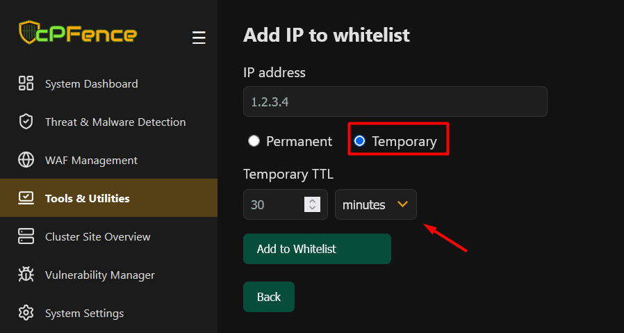 Temporary IP Whitelist